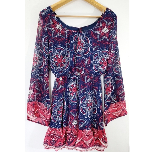 Charlotte Russe Red Blue Long Sleeve Mini Dress - Picture 3 of 5